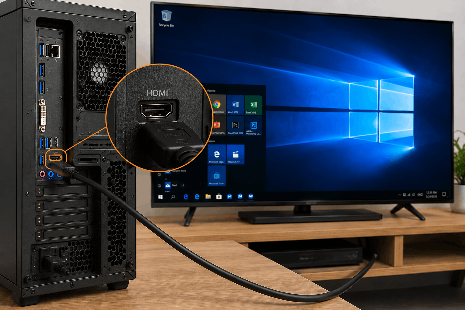 نحوه اتصال کیس به تلویزیون با کابل hdmi