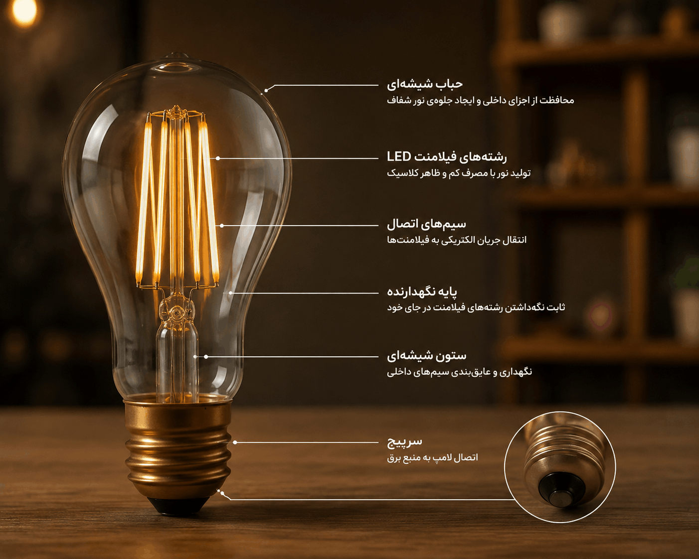 اجزای لامپ فیلامنتی