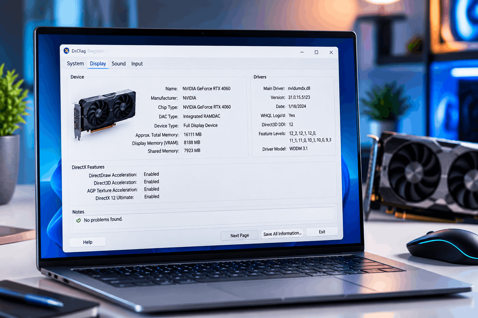 بررسی مشخصات کارتگرافیک از بخش دایرکتایکس (DirectX)