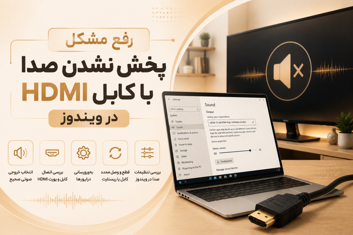 رفع مشکل پخش نشدن صدا با کابل Hdmi در ویندوز