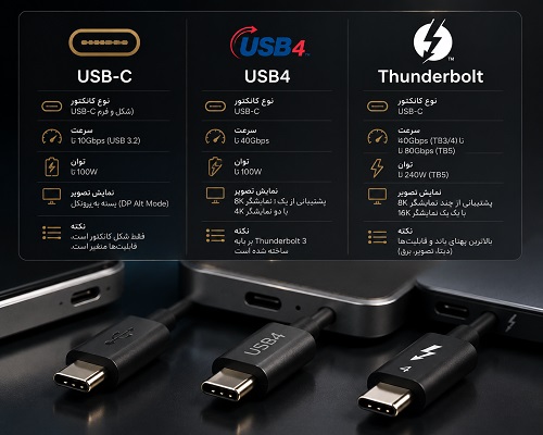 تفاوت USB-C با USB4 و Thunderbolt چیست؟