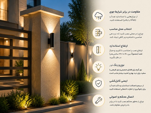 نکاتی که هنگام نصب چراغ دیواری روی ستون یا دیوار حیاط باید بدانید