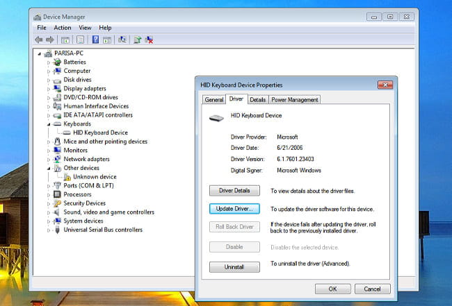 بررسی کیبورد در Device Manager