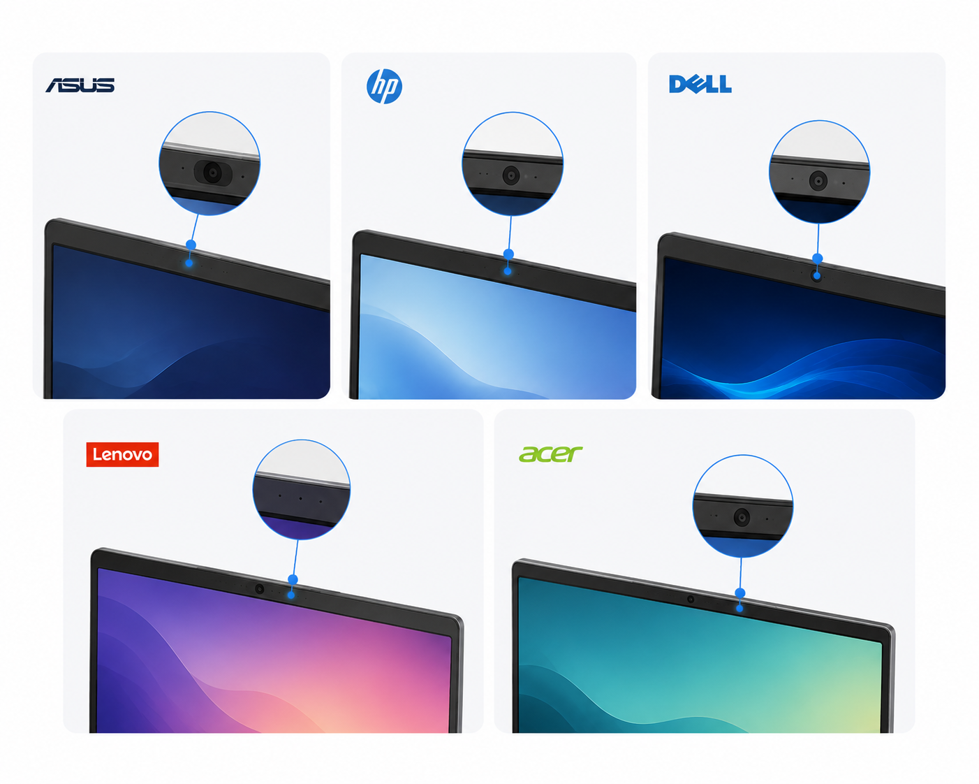 محل قرارگیری میکروفون در برندهای مختلف (ASUS، HP، Dell، Lenovo و …)